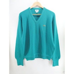 Vintage IZOD Lacoste Acrylic Orlon Green V-neck Pullover Sweater Men's Large USA